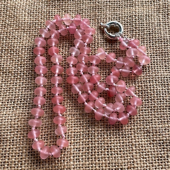 Pink Quartz Watermelon Stone Matte Knotted Handmade In Style Long Beads - Picture 1 of 9